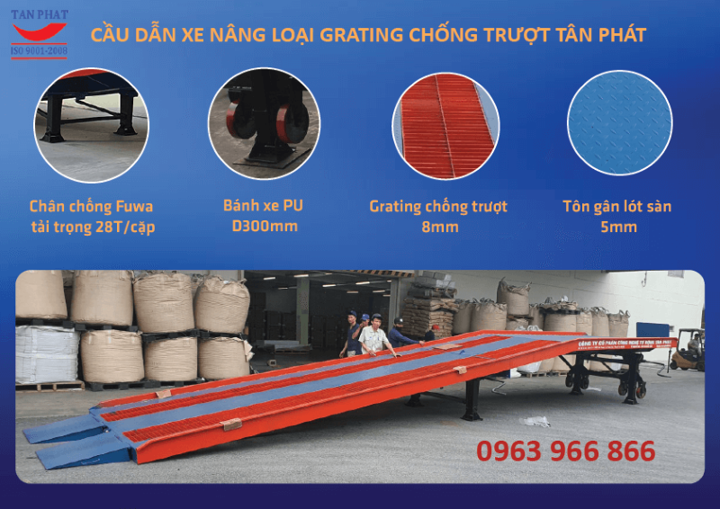 Cầu dẫn hàng lên container - Cấu tạo chi tiết cầu dẫn lên container sử dụng mặt grating chống trượt tại Tân Phát
